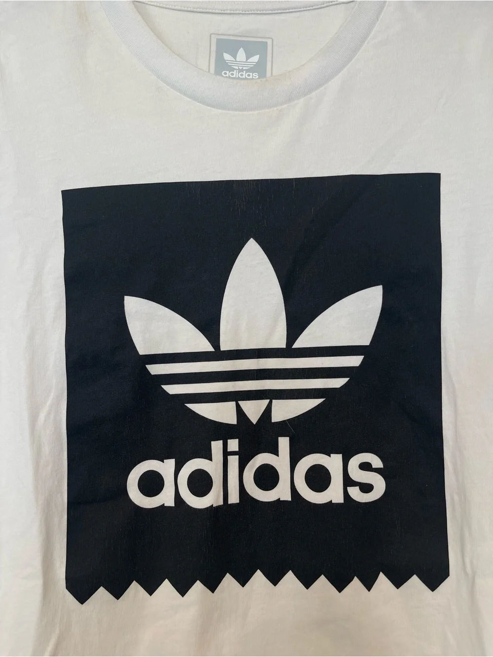 adidas White Short Sleeve Trefoil Logo Tee with Black Print